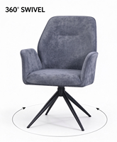 Fauteuil d'appoint rembourré à dossier haut avec coussin moelleux et base pivotante à 360 degrés en métal noir robuste, chaise de salle à manger de luxe, vente chaude