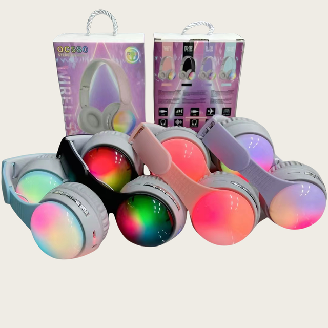 QC580 Foldable RGB Light Over-ear Sports Gaming Wireless Earphones Headphones