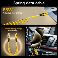 Câble de données court à ressort 4 en 1 65W 6A USB Type C, câble de charge rapide télescopique à ressort, câble USB à ressort pour iPhone