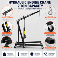 Grue d'atelier pliable de 2 tonnes, palan hydraulique robuste de 4400 lb, grue de levage de moteur portable pour réparation automobile certifiée CE