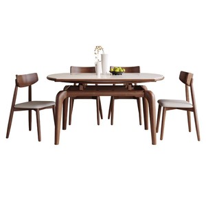 Modern Minimalist Convertible Round <b>Dining</b> <b>Table</b> And Chair Set 6 Piece Solid Wood Telescopic <b>Folding</b> For <b>Dining</b> <b>Room</b> - Product Image 5
