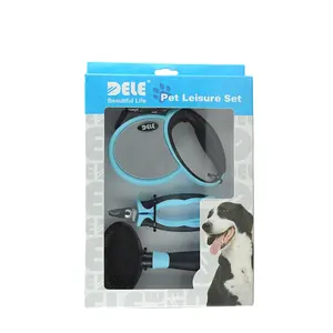 3 pcs chiens toilettage set pet toilettage kit comprend rétractable laisse pour chien pet ciseaux à ongles brosse de nettoyage
