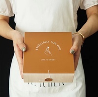 Boîte à gâteaux carrée en papier texturé bois pour cheesecake basque de luxe en chiffon de 4, 5 et 6 pouces