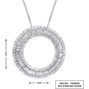 Collar con Colgante Circular de Diamantes Redondos y Baguette Blancos, Plata de Ley, 0.94 Cttw, para Uso Diario de Mujeres - Product Image 5