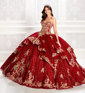 जैकेट राजकुमारी गेंद के साथ mumuleo लाल क्विंनेरा कपड़े 3 डी फूलों की पोशाक कस्टम