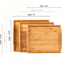Ensemble de 3 plateaux de service en bambou écologiques, rectangulaires, durables, en bois, pour le café, les fruits, la vaisselle