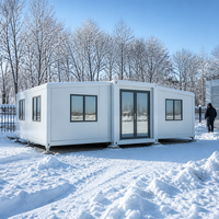 Maison conteneur pliable extensible blanche avec portes et fenêtres en verre, résistante aux intempéries, préfabriquée, modulaire, unité de logement mobile