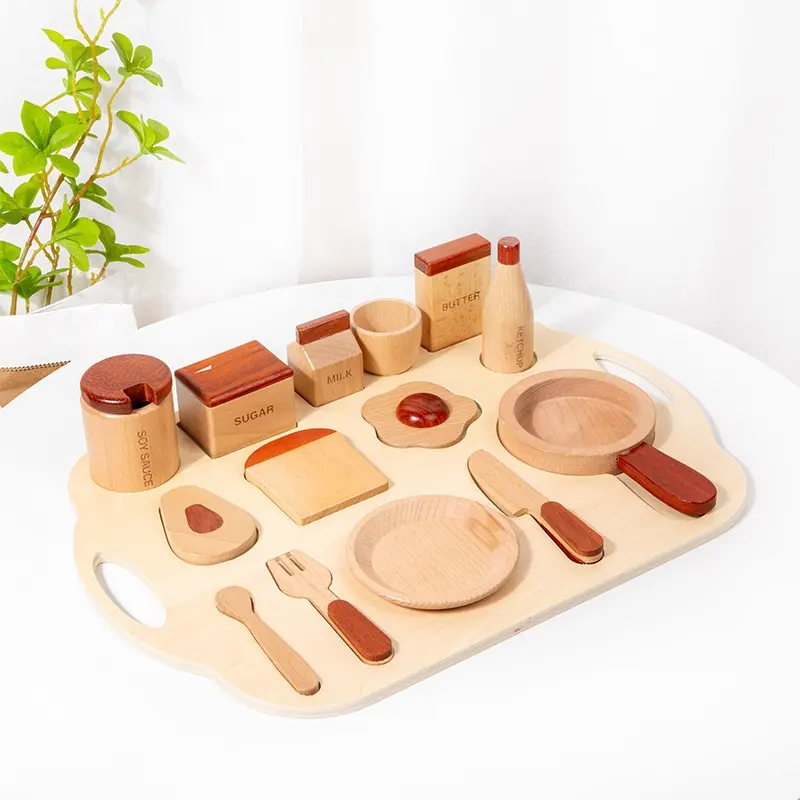 Giocattolo educativo naturale gioco di ruolo per bambini giocattolo da cucina in legno fai finta di cibo gioca a colazione Set da cucina giocattoli per bambini