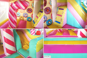 Château gonflable WINSUN Candy avec toboggan, design beignet et sucette, pour fêtes d'enfants, location, usage commercial extérieur - Product Image 6