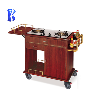 OKEY Hotel chariot de cuisine en bois massif à quatre roues chariot flambe - Product Image 6