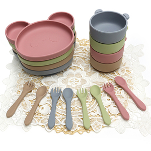 จานชามซิลิโคนลาย<span class=keywords><strong>แพนด้า</strong></span><span class=keywords><strong>ขาย</strong></span>ส่งยอดนิยม พร้อมส้อมและช้อนสำหรับเด็ก ชุดอาหารซิลิโคนสำหรับเด็ก รับทำโลโก้ตามสั่ง - Product Image 2