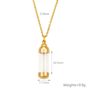 Openable Memorial Keepsake Jewelry Transparent Tube Necklace Gold Plated Stainless Steel <strong>Urn</strong> Perfume Bottle Pendant Necklace - Product Image 4