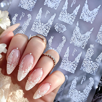 Autocollants 5D noirs et blancs en dentelle pour ongles, motifs papillon creux vintage et rose, décorations auto-adhésives pour nail art