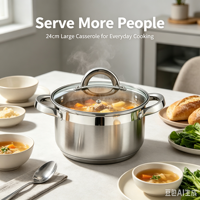 Ensemble de casseroles de style américain en acier inoxydable de qualité supérieure, robustes, avec passoire et couvercles en verre, pour cuisinières à induction et à gaz