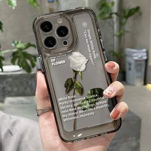 Para <span class=keywords><strong>iPhone</strong></span> 14 13 12 11 Pro Max XSmax XR X XS 7 8 Plus Funda transparente para teléfono móvil TPU Simple White Rose - Product Image 3