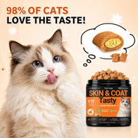 Friandises pour chats à l'huile de poisson Oméga 3, complément pour la peau et le pelage avec biotine et vitamine E, saveur poulet, marque privée OEM