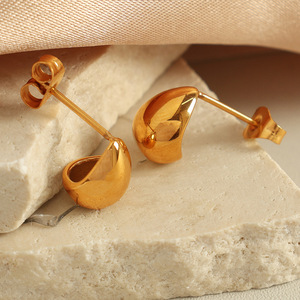 Teardrop Stud Earrings Gold Color <b>Titanium</b> Steel Simple Design Everyday Jewelry - Product Image 2