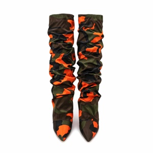 נשים אופנה slouchy הסוואה מגפיים כתום לקפל מעל טריז גבוה נשים חורף הברך - Product Image 6