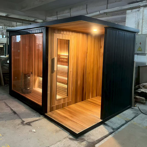 Sauna Moderna da Esterno e Vasca per Immersione a Freddo Combinata, Unità in Legno Naturale a Forma di Cubo con Vasca per Bagno di Ghiaccio Alphas per Giardino, Villa, Casa e Spa - Product Image 6