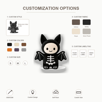 Peluche squelette d'Halloween personnalisée, poupée gothique douce en forme de chauve-souris avec oreilles et ailes, décoration de fête effrayante, faible MOQ, support OEM ODM