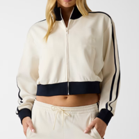 Veste courte surdimensionnée pour femme avec poches latérales contrastées et rayures, design personnalisé en gros