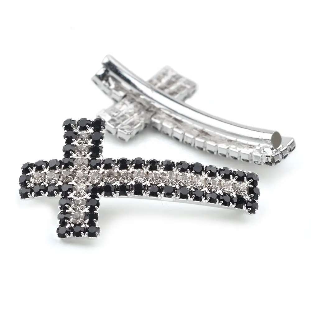 Catholic 36x20mm Black White Diamonds Wrap Bracelet Accessories Cross Religious Charm Metal Crucifix