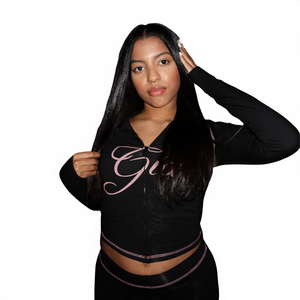 Frühlings- und Herbst-Print 2-teiliges Set Lässige Streetwear Damen Y2K Mode Reißverschluss-Kapuzenjacke Über dem Knie Sportlich - Product Image 2