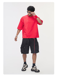 240G Cotton Blend Solid Color Oversized Knitted T-shirt Unisex Wide Shoulder Design Cool Skin Touch Short Sleeve <b>Tops</b> - Product Image 4