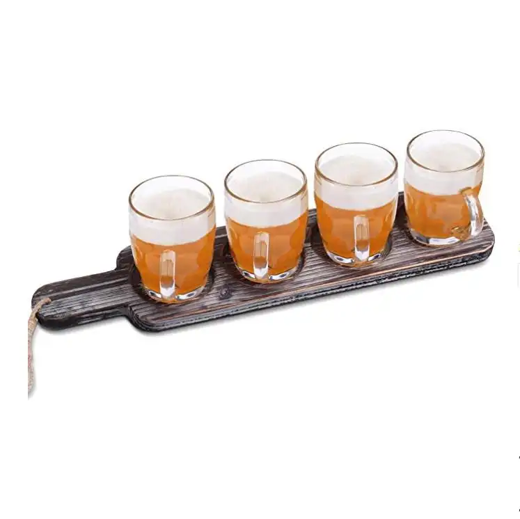 ビールフライトパドルテイスティングサービングトレイクラフト木製サンプラーボード栓抜き木製ワイントレイ