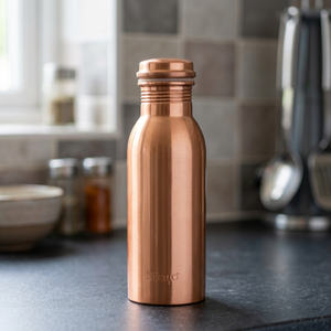 Glossy <b>Plain</b> Pure Copper Eco-friendly Customizable High Quality <b>Water</b> <b>Bottle</b> Hammered Finish Classic Design Portable for Travel - Product Image 1
