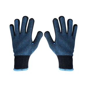 High Quality Navy Blue Double Sides PVC Dots Anti-slip Cotton Glove Mechanical Safety Work Gloves Rubber Dotted Glove