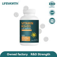 LIFEWORTH Vitamines D3 K2 Supplément MK-7 Comprimés 60 unités pour le soutien immunitaire et la santé des articulations