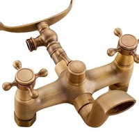 Ensemble de robinetterie de baignoire de luxe moderne en cuivre brossé avec douchette téléphonique murale à double poignée et valve à disque en céramique
