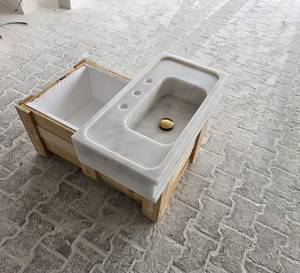 Lavabo Integrado de Mármol Blanco de Lujo |   Lavabo de Baño de Piedra Natural Hecho a Mano |   Lavabo de Mármol Personalizado - Product Image 2