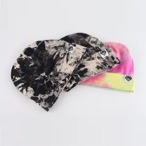 2021 hot sale tie dye knitted hats fashion pop custom logo with multi color high quality beanie hat
