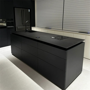 Modèle de luxe îlot de cuisine en pierre frittée îlot <span class=keywords><strong>noir</strong></span> ensemble de meubles de cuisine haut de gamme - Product Image 2