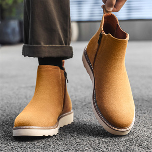 Botas de cuero para hombre, botas de trabajo de cuero de caballo salvaje de una sola pieza, botas cortas retro de media pantorrilla para hombre - Product Image 4