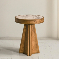 Table basse circulaire moderne avec plateau en marbre poli et structure en bois massif pour l'ameublement de la maison