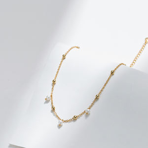 Chaîne de cheville perlée plaquée <span class=keywords><strong>or</strong></span> 18 carats de qualité supérieure avec breloques en perles, bijou de <span class=keywords><strong>pied</strong></span> réglable en cuivre pour <span class=keywords><strong>femme</strong></span> - Product Image 6