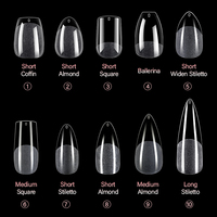 Aillsa 504 Uñas Postizas de Gel Suave, Forma Ataúd Corta, Cobertura Completa, Acabado Semi-Mate, 12 Tamaños, para Diseño de Uñas y Aplicación en Dedos