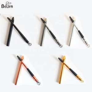Brosse à mascara à sourcils rétractable, sourcils, 60 pièces, rétractable, réutilisable, brosse d'extension de cils <span class=keywords><strong>avec</strong></span> mini poignée en métal, couvercle de tube et porte-clés - Product Image 1