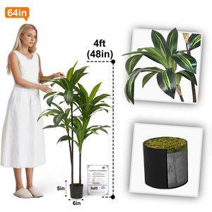 Aveyas 4ft Artificial Dracaena Tree Real Touch Large Faux Plant with Pot for Home Indoor Decor - Product Image 2