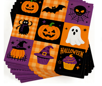 Serviettes en papier jetables à thème Halloween à carreaux, décoration de table, orange et noir, fournitures de fête d'Halloween