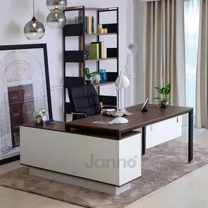 Harga pabrik furnitur kantor Modern dapat diperpanjang bentuk l boss manager meja eksekutif meja kantor coklat untuk rumah kantor