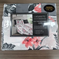 Ensemble de literie en polyester imprimé floral 6 pièces, taille King Queen, avec draps et taies d'oreiller pour chambre à coucher
