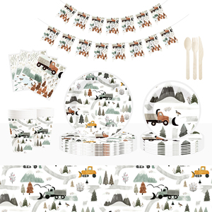 DAMAI - Juego de Vajilla Desechable con Temática de Construcción para Fiestas de Cumpleaños, Platos de Papel con Diseño de Autos para Niños - Product Image 2