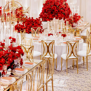 Silla <span class=keywords><strong>de</strong></span> Comedor Apilable <span class=keywords><strong>de</strong></span> Acero Inoxidable Dorado, Diseño Nórdico Moderno y Lujoso, <span class=keywords><strong>para</strong></span> Bodas, Eventos, Banquetes y Hoteles - Product Image 1