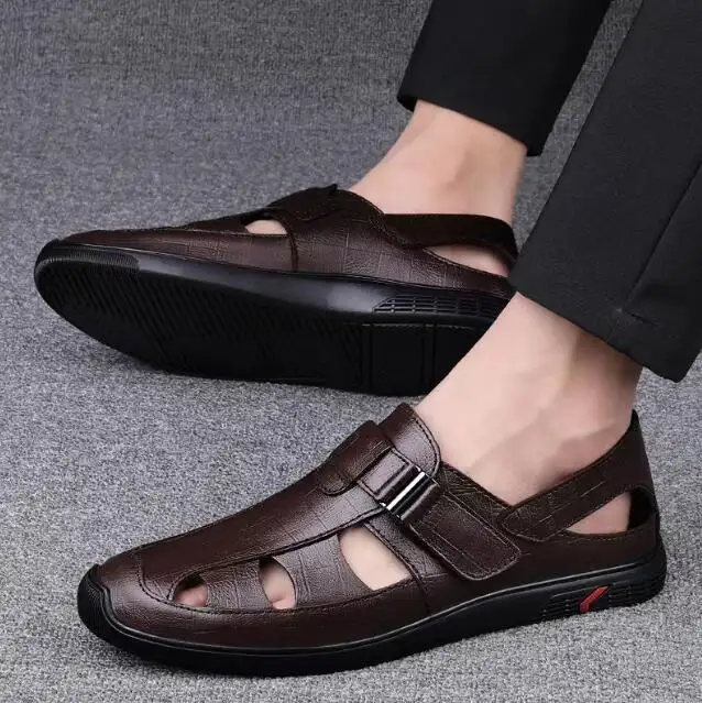 Popular Style summer men's leather sandals soft sole breathable hollow dad men's sandals sandals