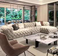 Canapé d'angle en velours capitonné de style moderne, ensemble de meubles de salon, tissu confortable, Chesterfield