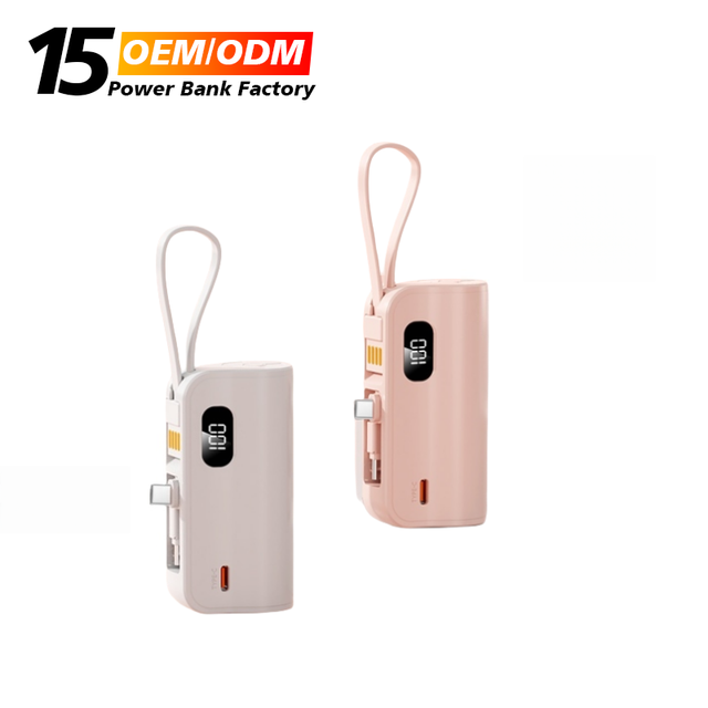 New Mini Power Bank 5000mAh Portable Built-in Cable Charger Battery Pack with Dual Plug 5000mAh Power Bank